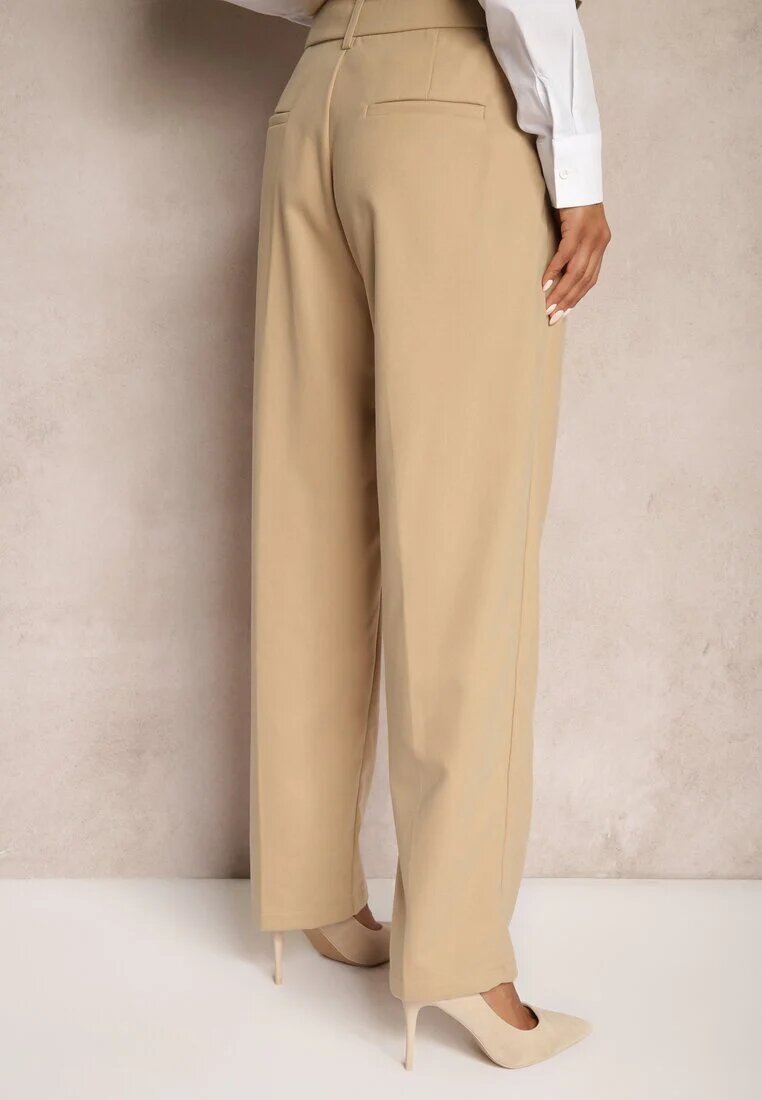bisou's project Pantaloni Bej Largi cu Buzunare Croială de Costum Verati