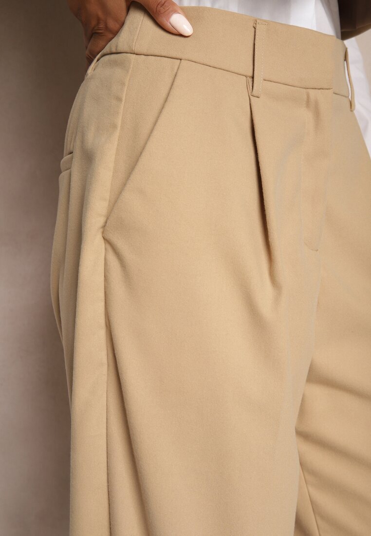 bisou's project Pantaloni Bej Largi cu Buzunare Croială de Costum Verati