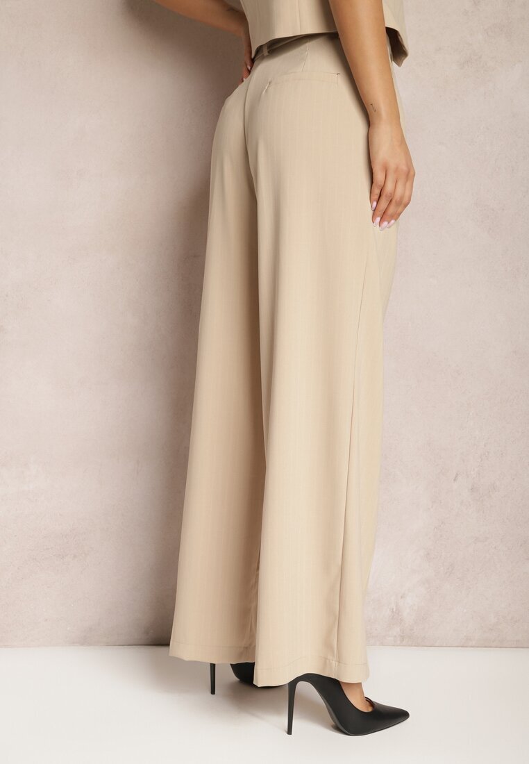 bisou's project Pantaloni bej largi în stil de costum cu dungi delicate Tsalena