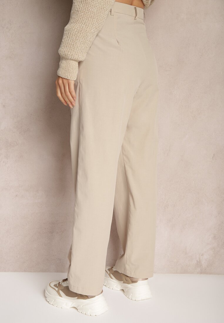 bisou's project Pantaloni de costum Bej din bumbac cu picioare largi Befia