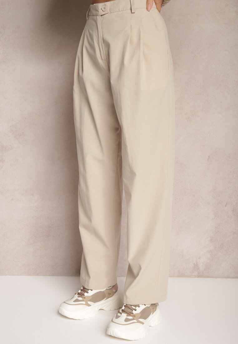 bisou's project Pantaloni de costum Bej din bumbac cu picioare largi Befia