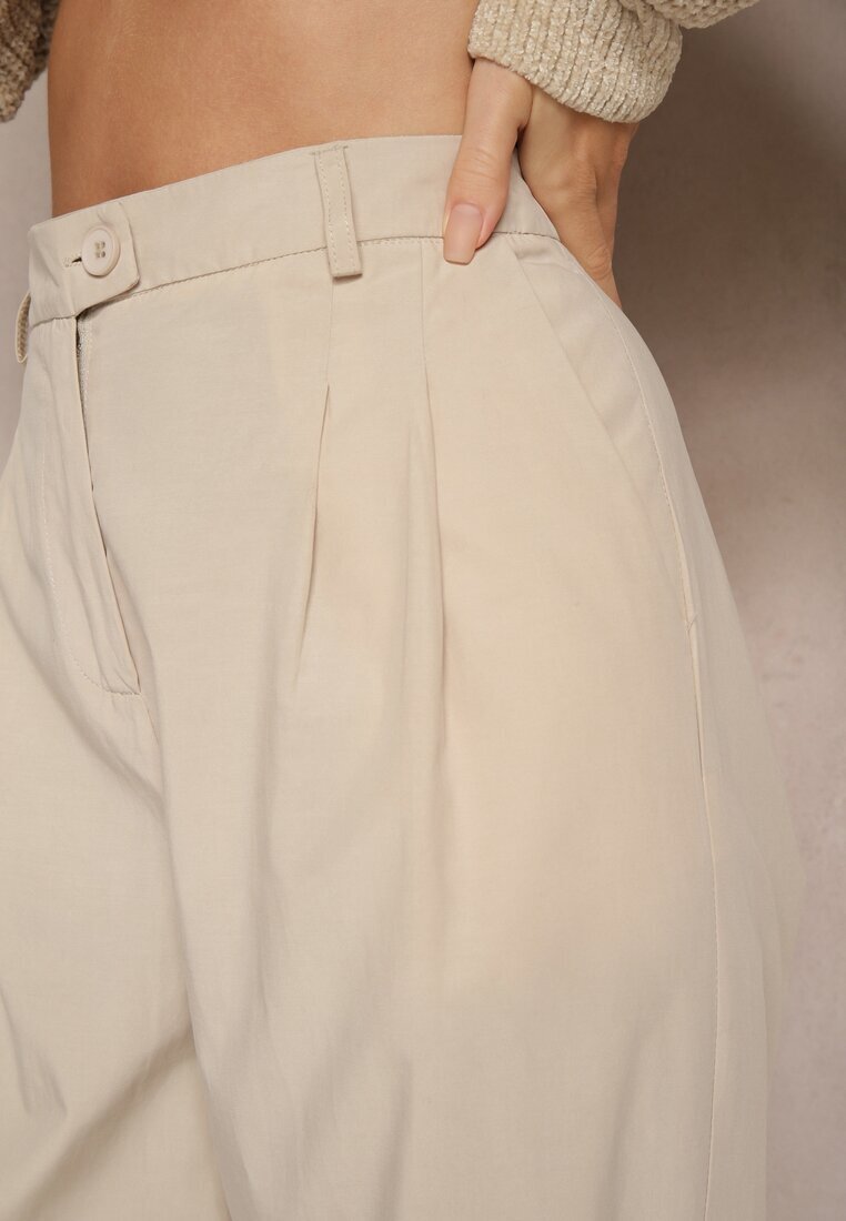 bisou's project Pantaloni de costum Bej din bumbac cu picioare largi Befia