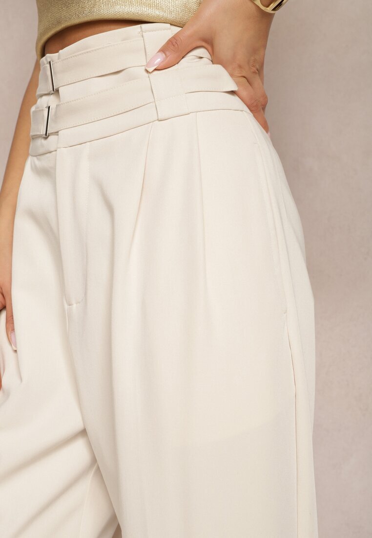 bisou's project Pantaloni de costum bej Talie înaltă cu două curele Ismera