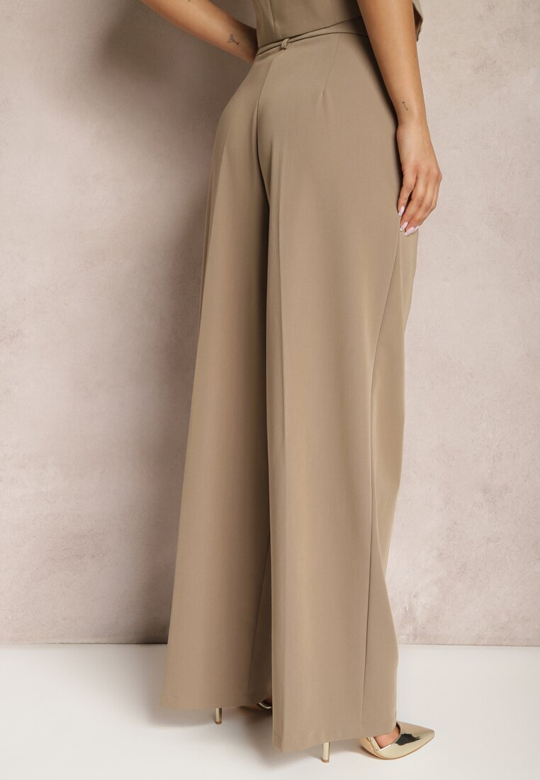 bisou's project Pantaloni de costum eleganți bej închis cu talie înaltă Lainiva
