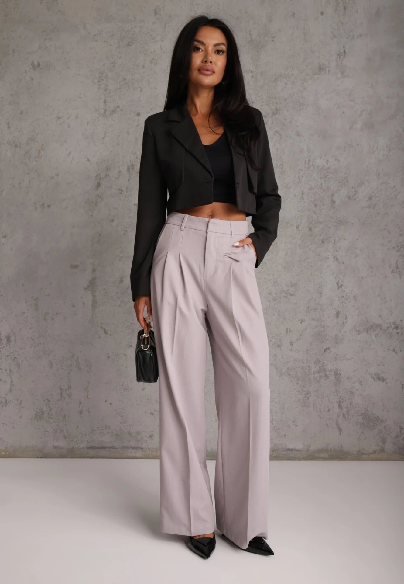 bisou's project Pantaloni de costum Gri Elegante cu talie înaltă Lainiva