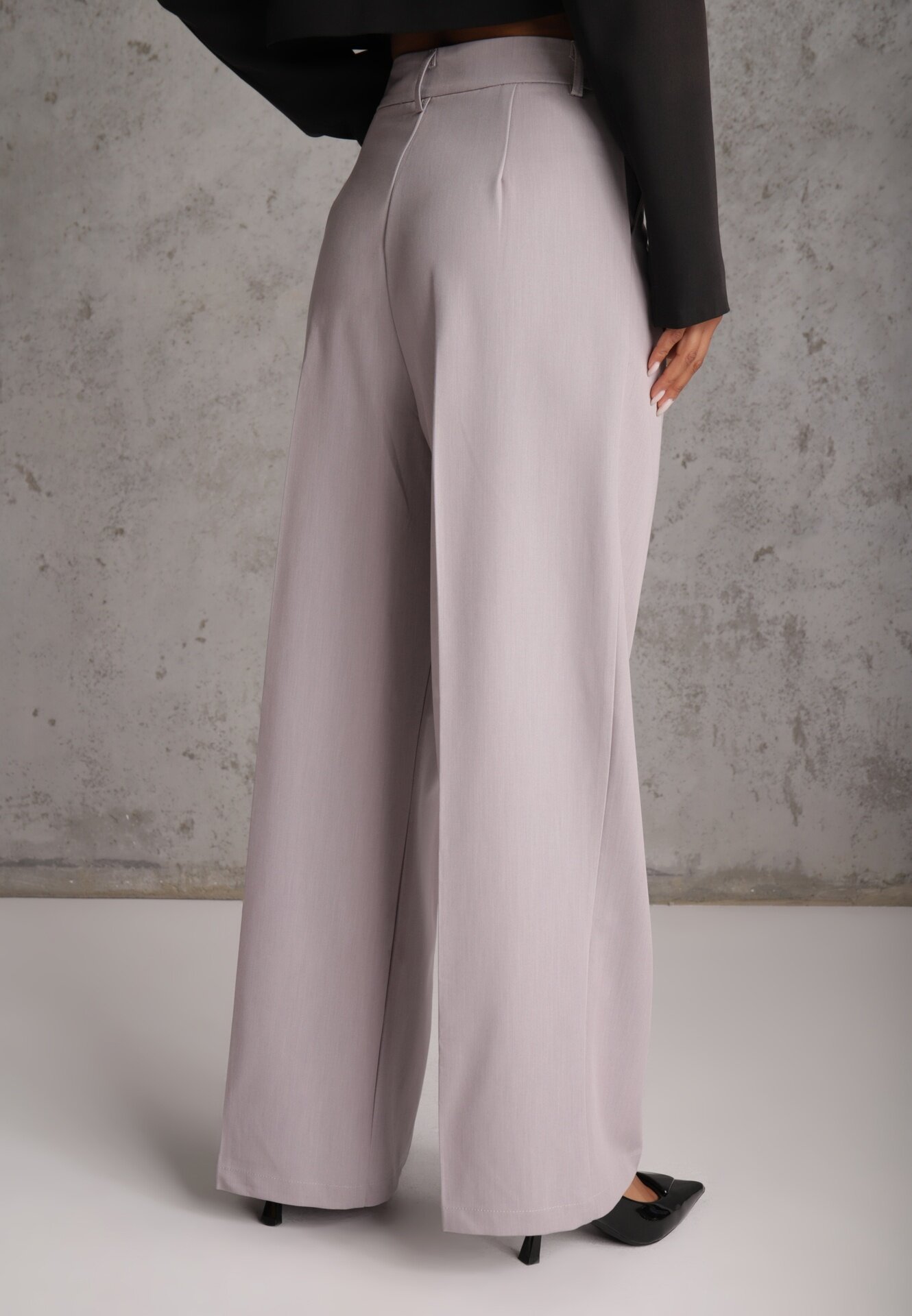 bisou's project Pantaloni de costum Gri Elegante cu talie înaltă Lainiva