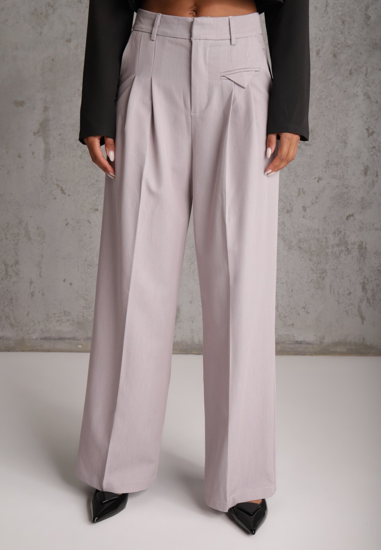 bisou's project Pantaloni de costum Gri Elegante cu talie înaltă Lainiva