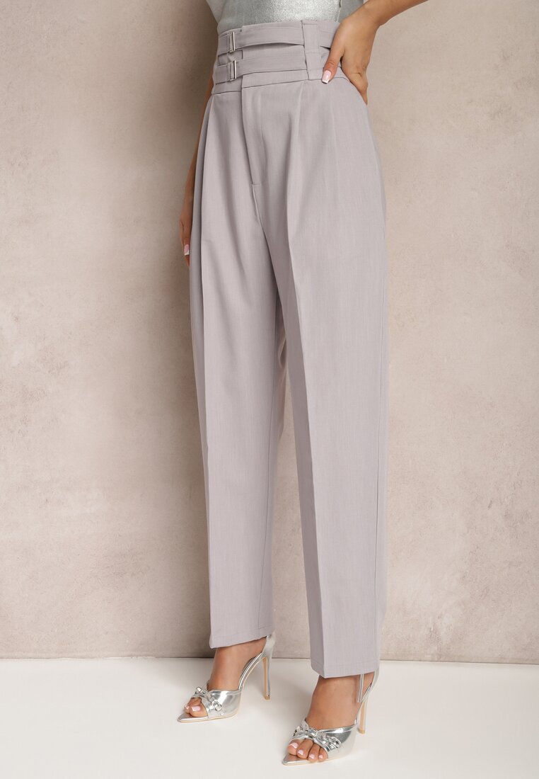 bisou's project Pantaloni de costum Gri High Waist cu Două Curele Ismera