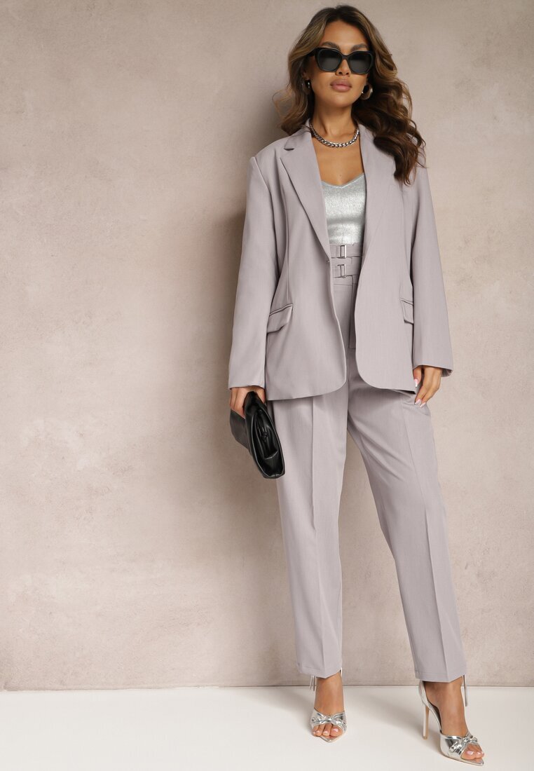 bisou's project Pantaloni de costum Gri High Waist cu Două Curele Ismera
