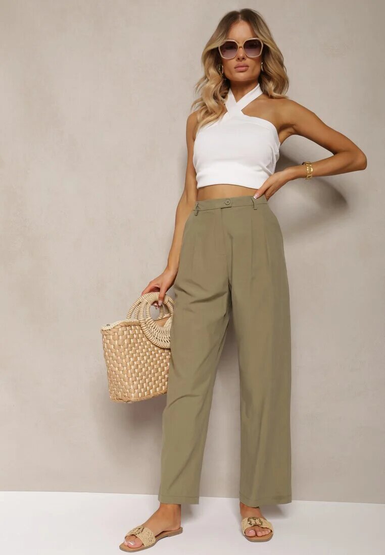 bisou's project Pantaloni De Costum Verzi Din Bumbac Cu Croială Largă Befia
