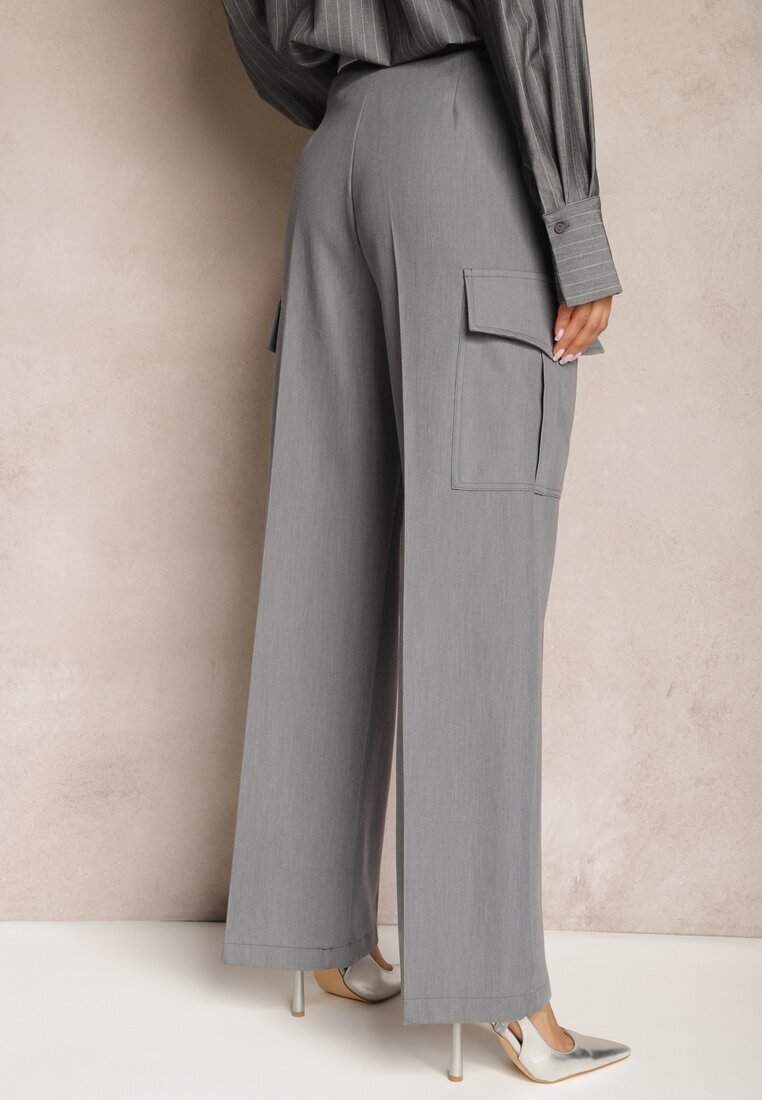 bisou's project Pantaloni Gri închis Largi Talie înaltă Stil elegant Cu buzunare cargo Dekanna
