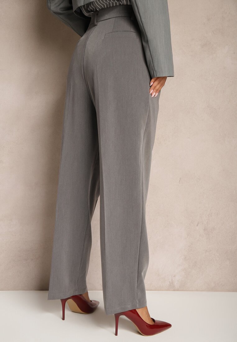 bisou's project Pantaloni Gri închis Talie înaltă stil costum cu buzunare Junife
