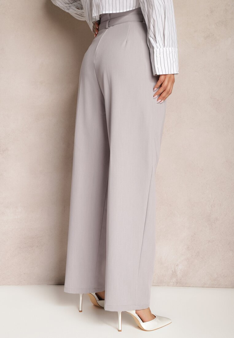 bisou's project Pantaloni Gri Talie înaltă Stil costum cu curele și catarame Daklena
