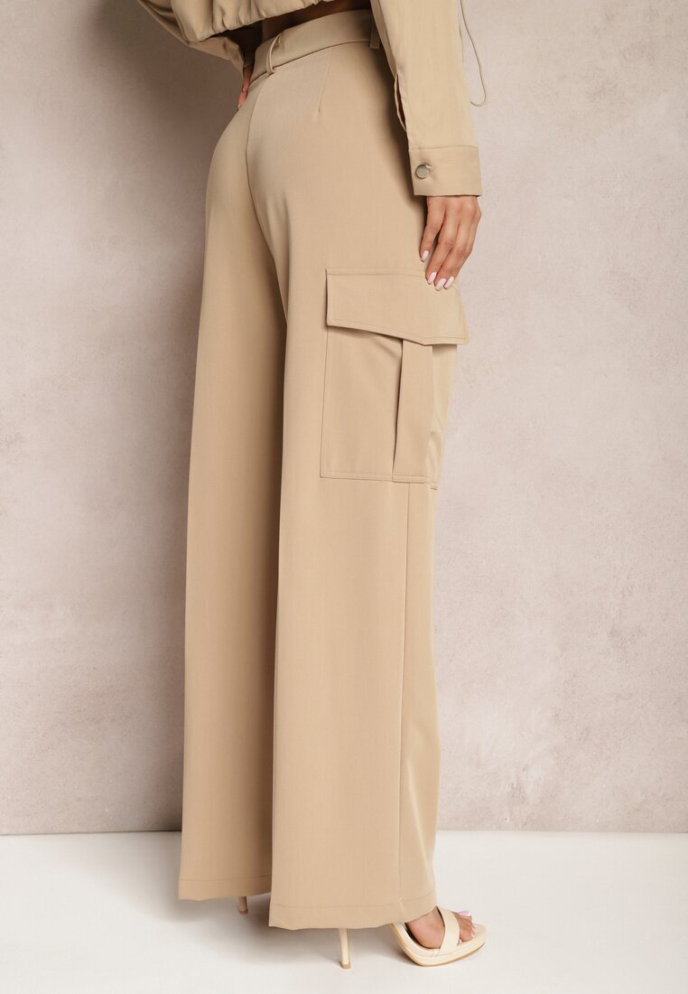 bisou's project Pantaloni Largi Bej Cu talie înaltă Stil elegant Cu buzunare cargo Dekanna