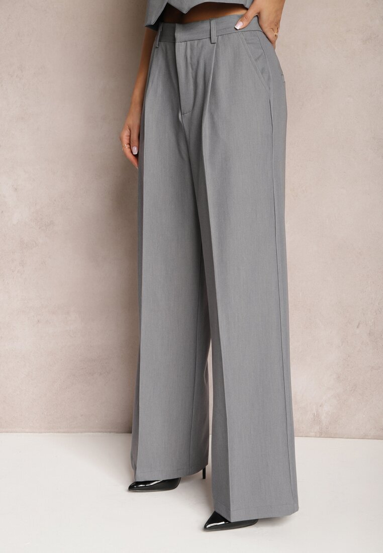 bisou's project Pantaloni Largi Gri High Waist Seraphella