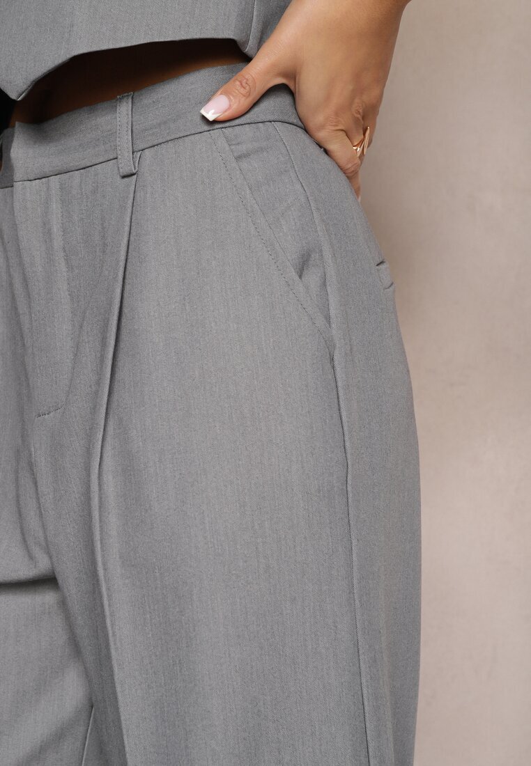 bisou's project Pantaloni Largi Gri High Waist Seraphella