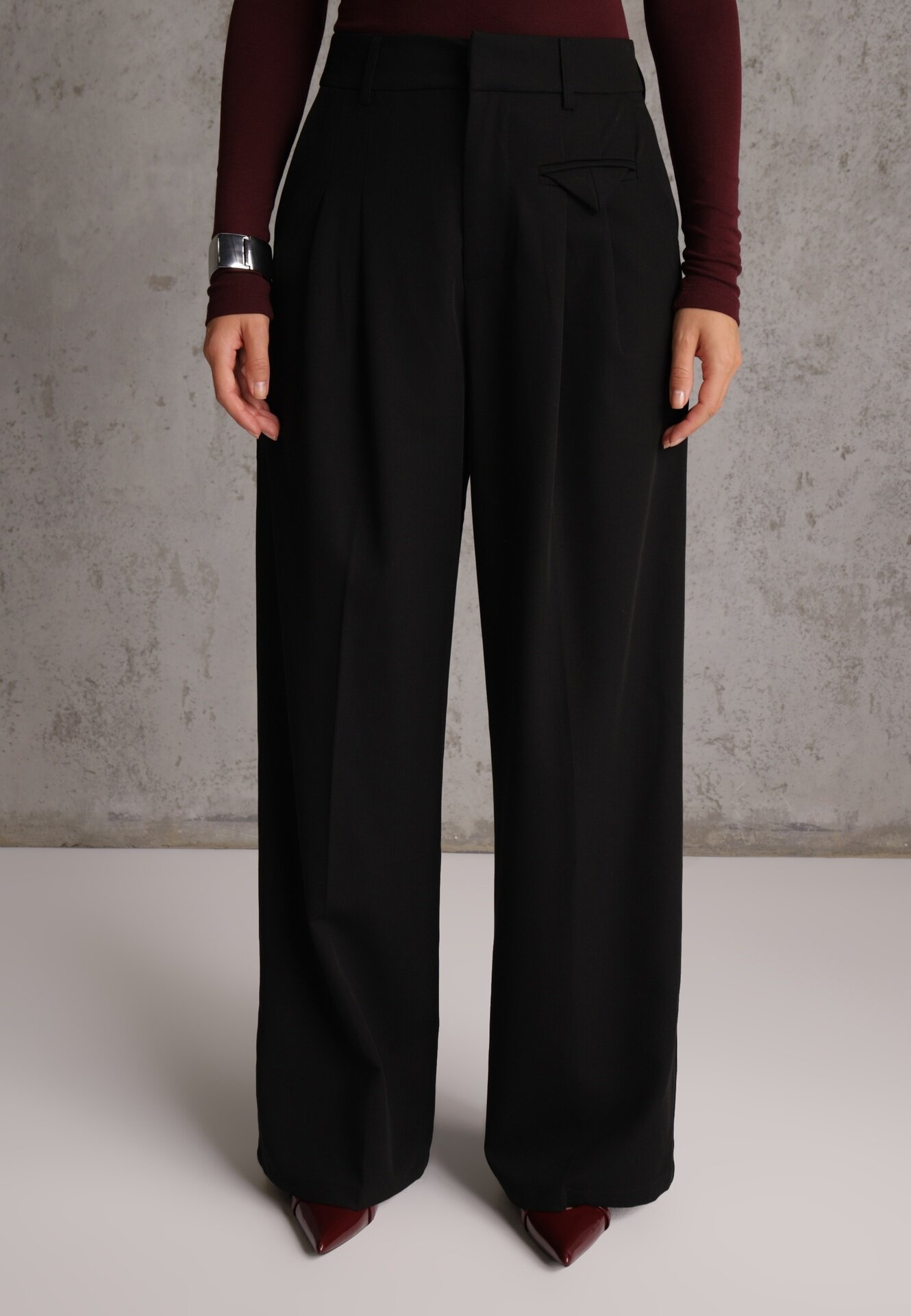 bisou's project Pantaloni Negri Eleganti de Costum cu Talie Înaltă Lainiva
