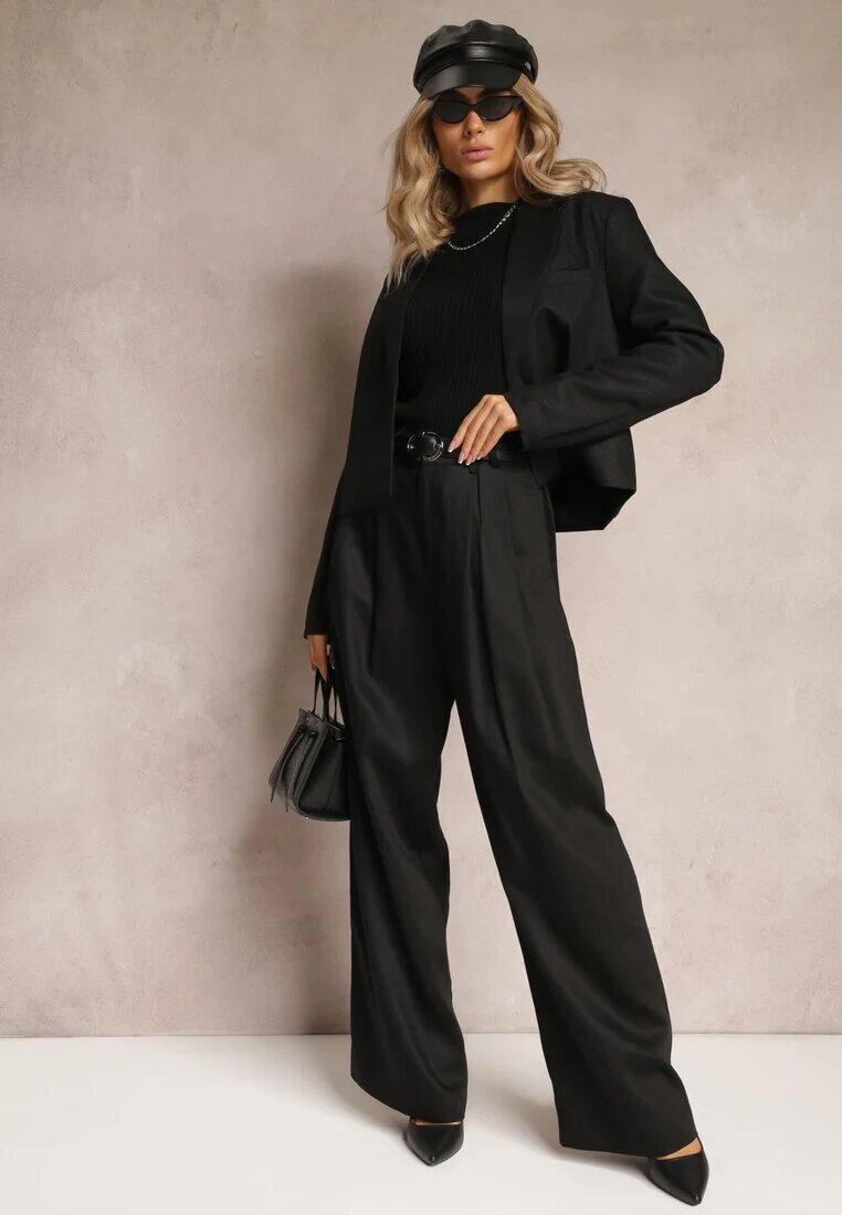 bisou's project Pantaloni Negri Largi High Waist cu Buzunare Keanne