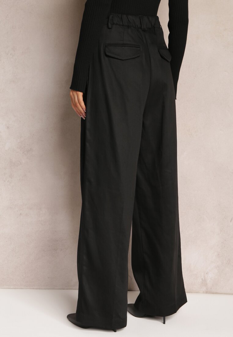 bisou's project Pantaloni Negri Largi High Waist cu Buzunare Keanne