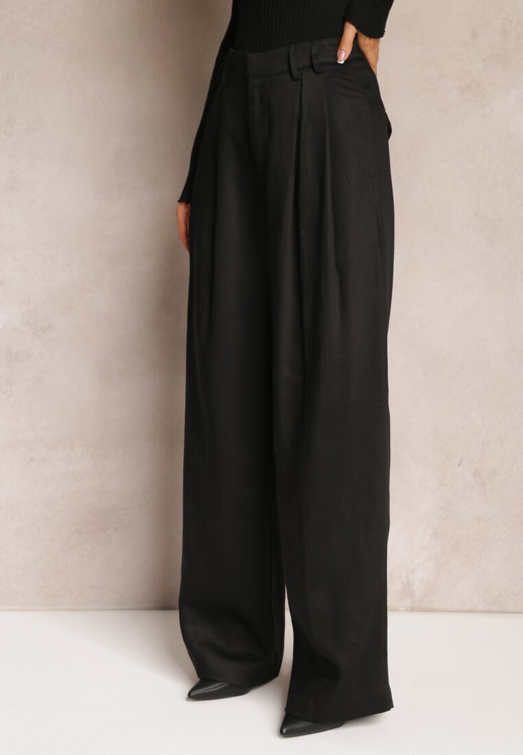 bisou's project Pantaloni Negri Largi High Waist cu Buzunare Keanne