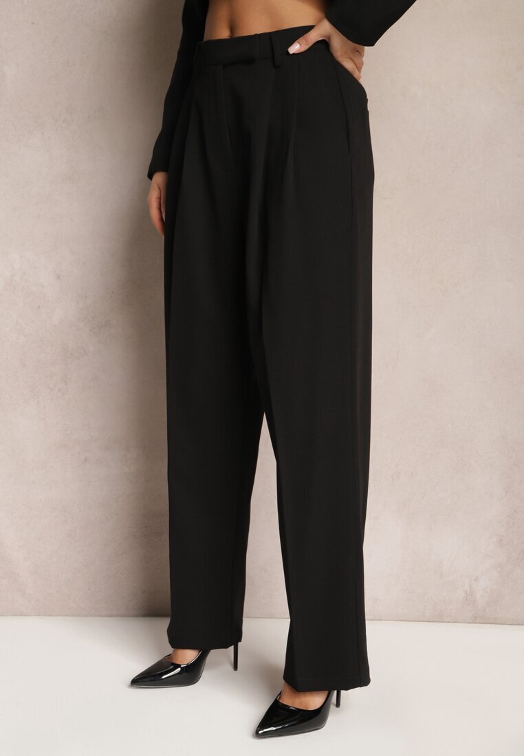 bisou's project Pantaloni Negri Talie înaltă în Stil Costum cu Buzunare Junife