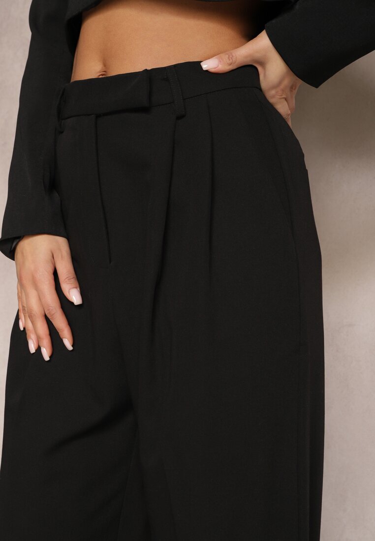 bisou's project Pantaloni Negri Talie înaltă în Stil Costum cu Buzunare Junife