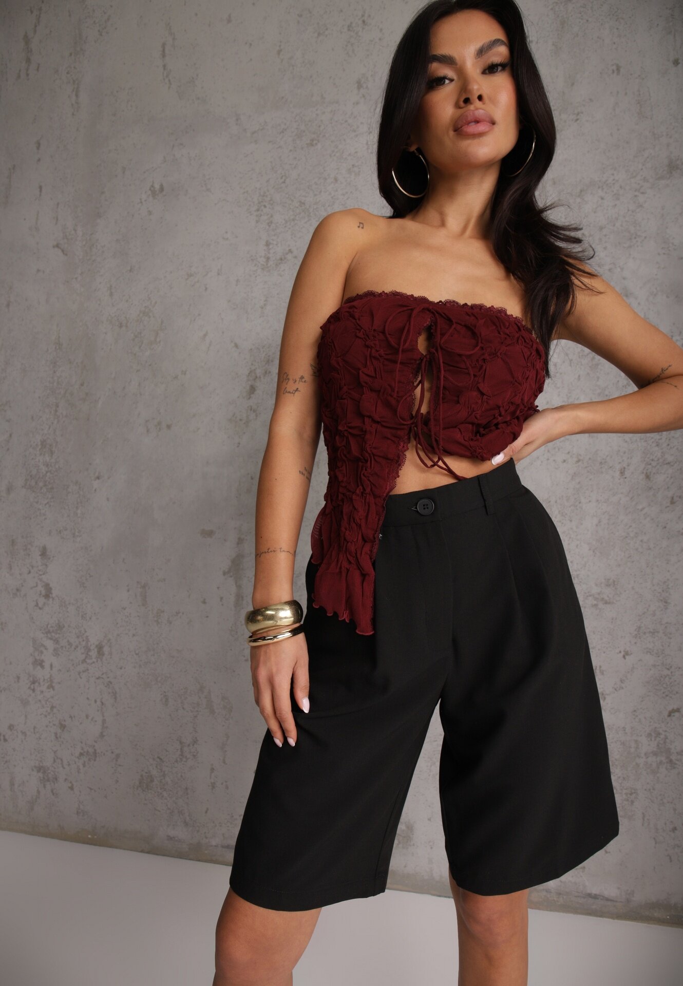 bisou's project Pantaloni scurți Negri cu croială tip costum High Waist cu adaos de viscoză Mavvia