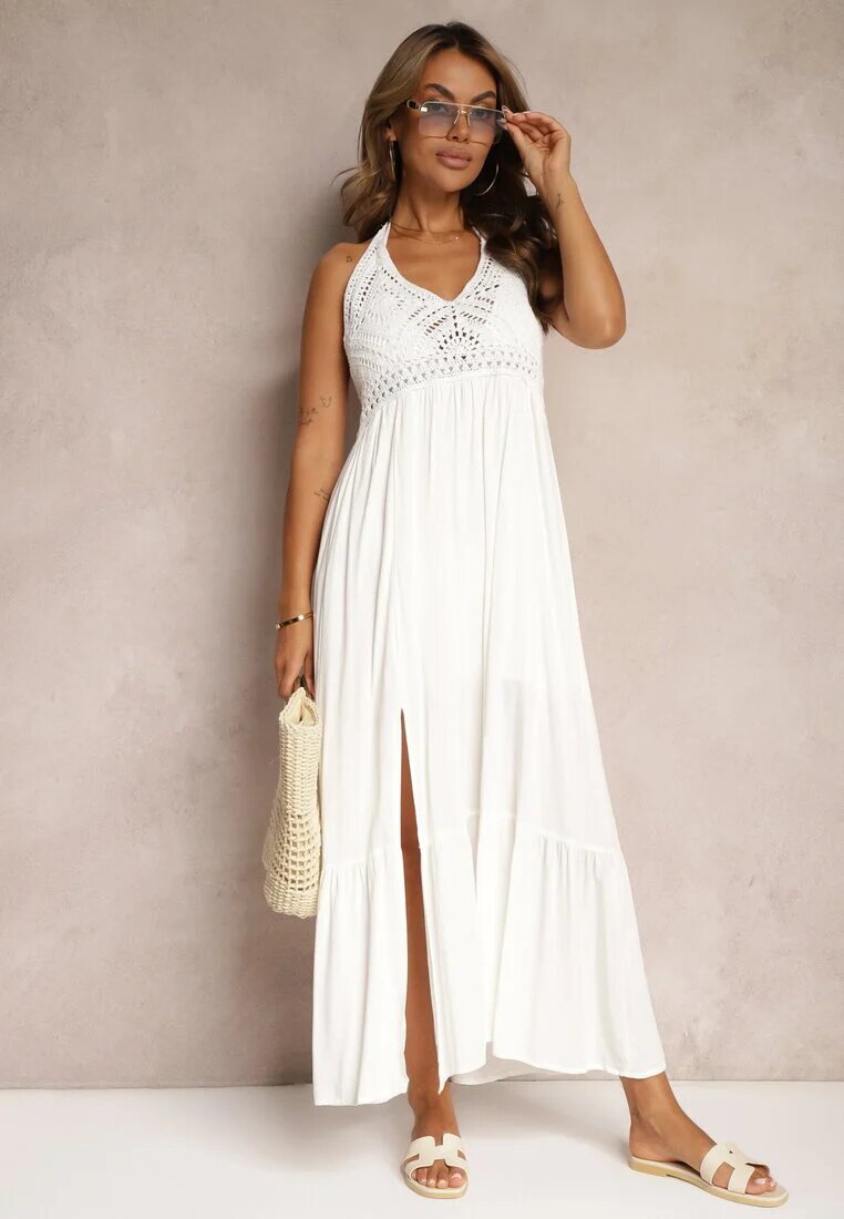 bisou's project Rochie Albă Boho Evazată din Viscoză Risalenne