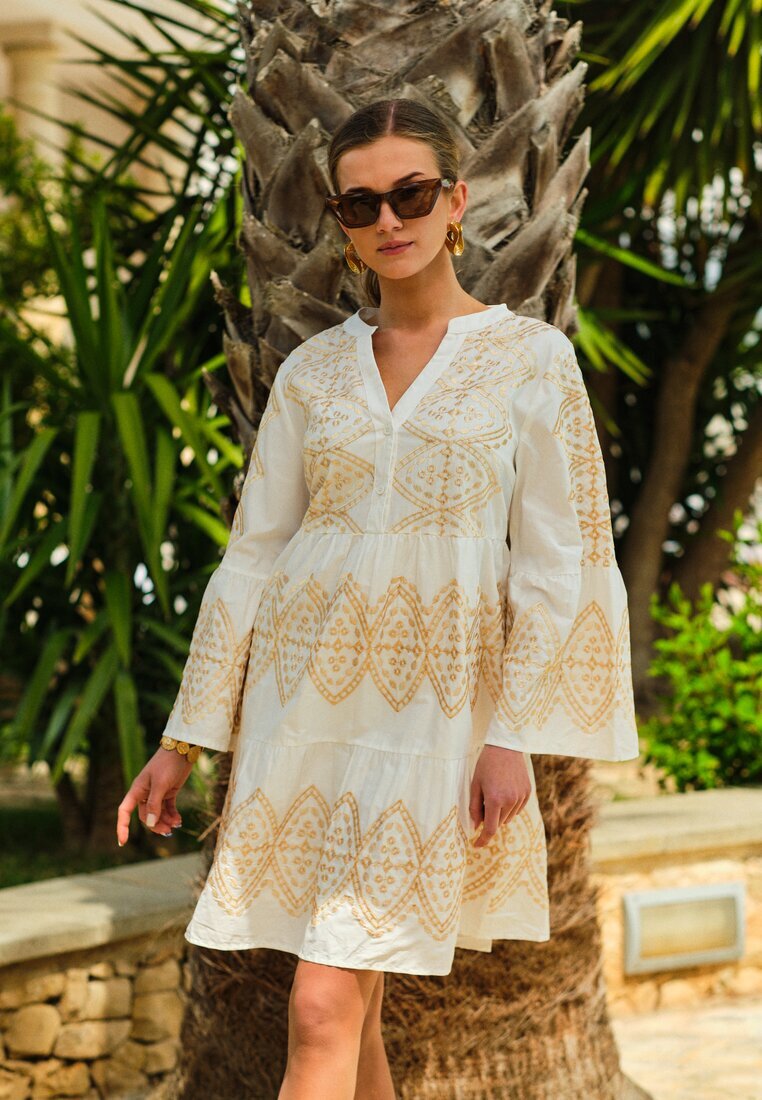 bisou's project Rochie Albă Brodată Cloș cu Mânecă Largă Kalee