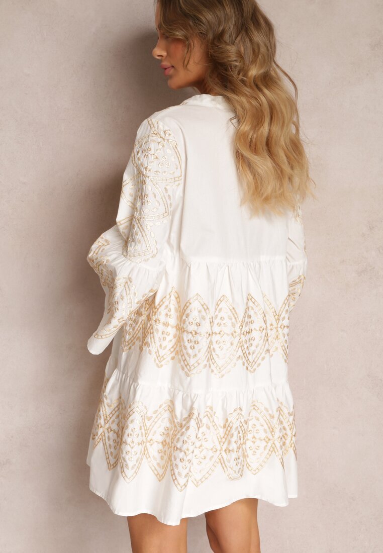 bisou's project Rochie Albă Brodată Cloș cu Mânecă Largă Kalee
