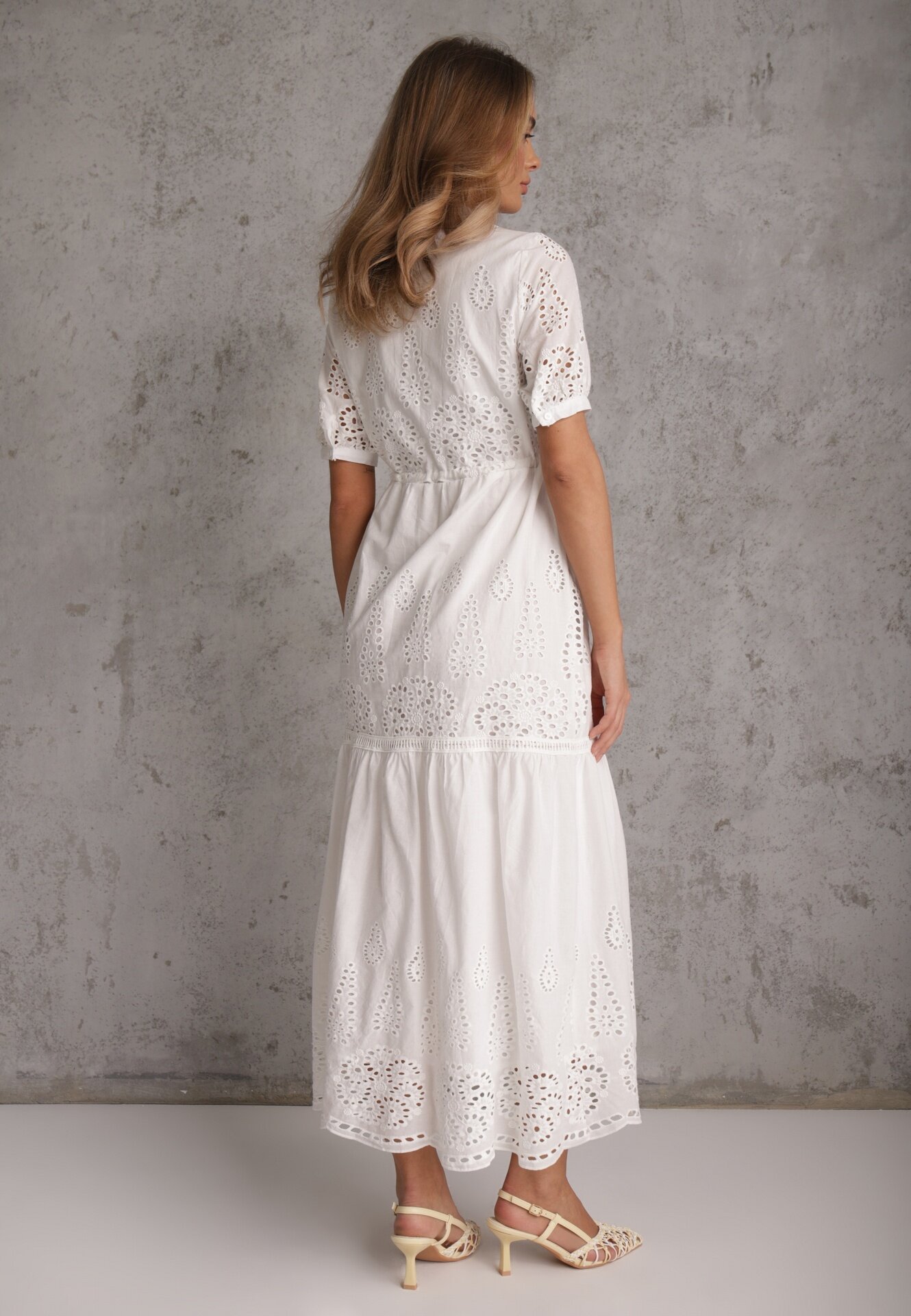 bisou's project Rochie Albă Brodată Din bumbac cu elastic în talie Ineryna