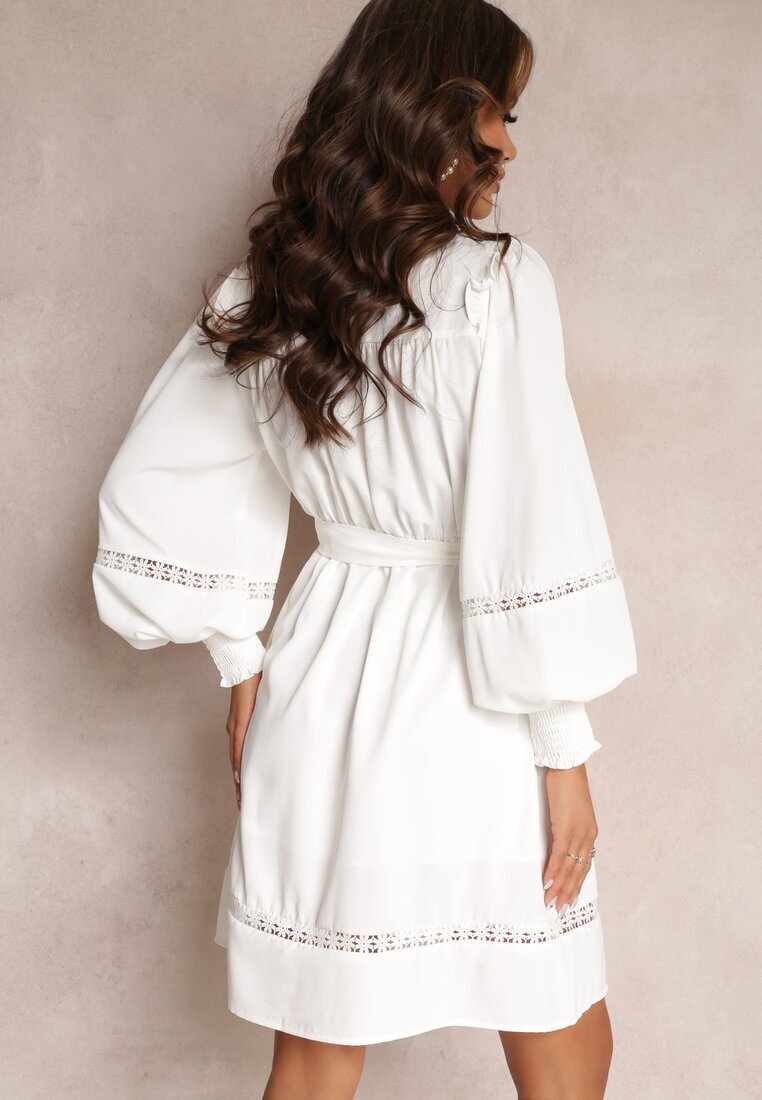 bisou's project Rochie Albă Cloche cu guler tunică și elastic în talie Amrei