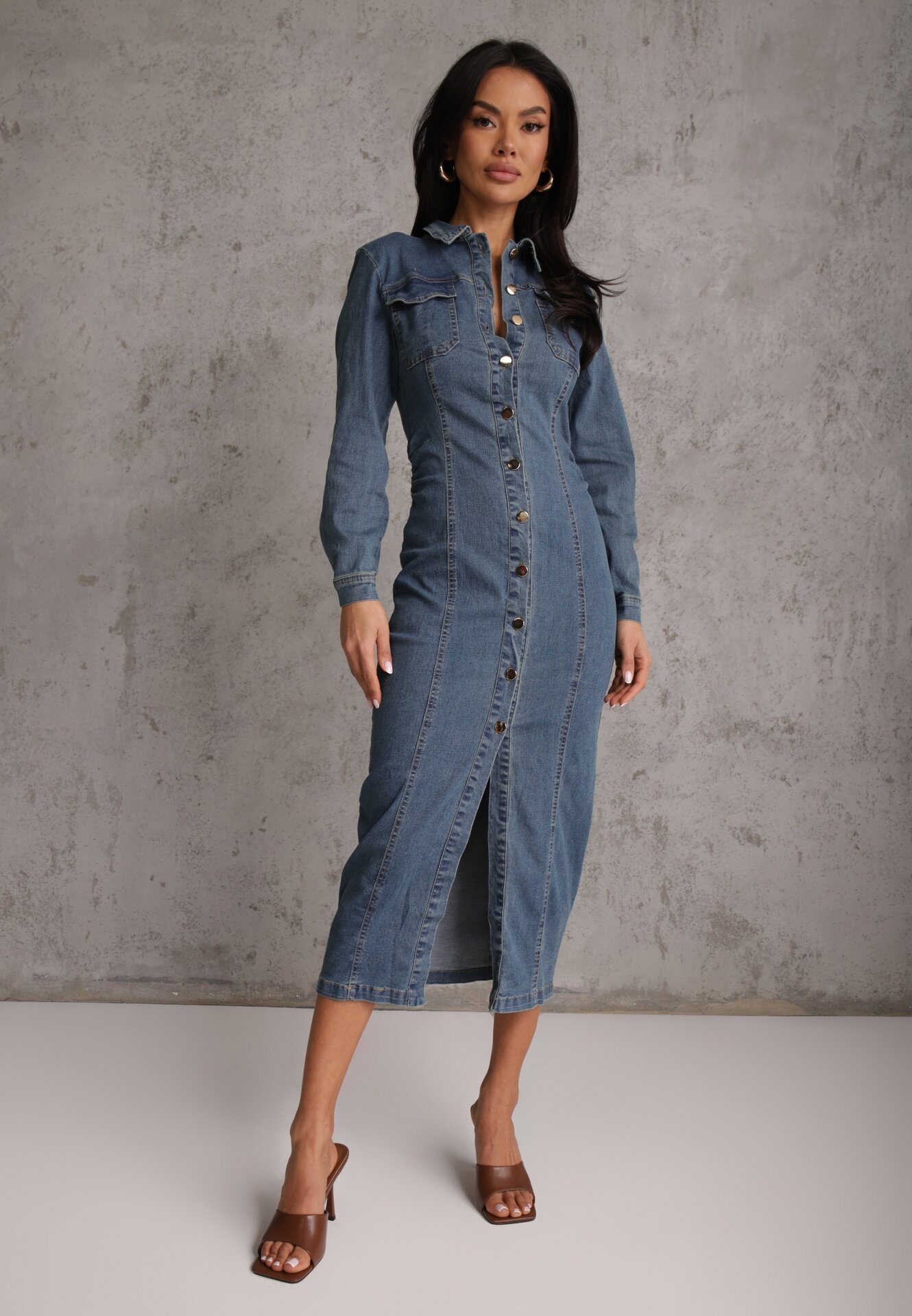 bisou's project Rochie Albastră Cambrată din denim cu croială tip cămașă Nezavia