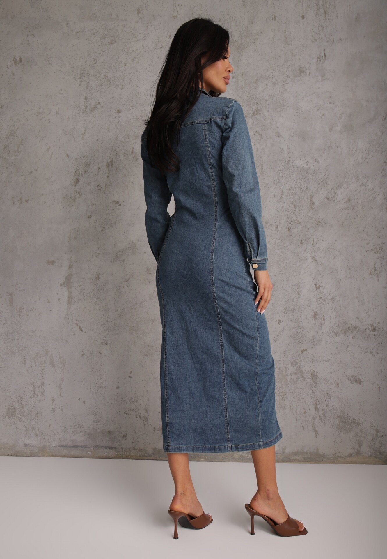 bisou's project Rochie Albastră Cambrată din denim cu croială tip cămașă Nezavia