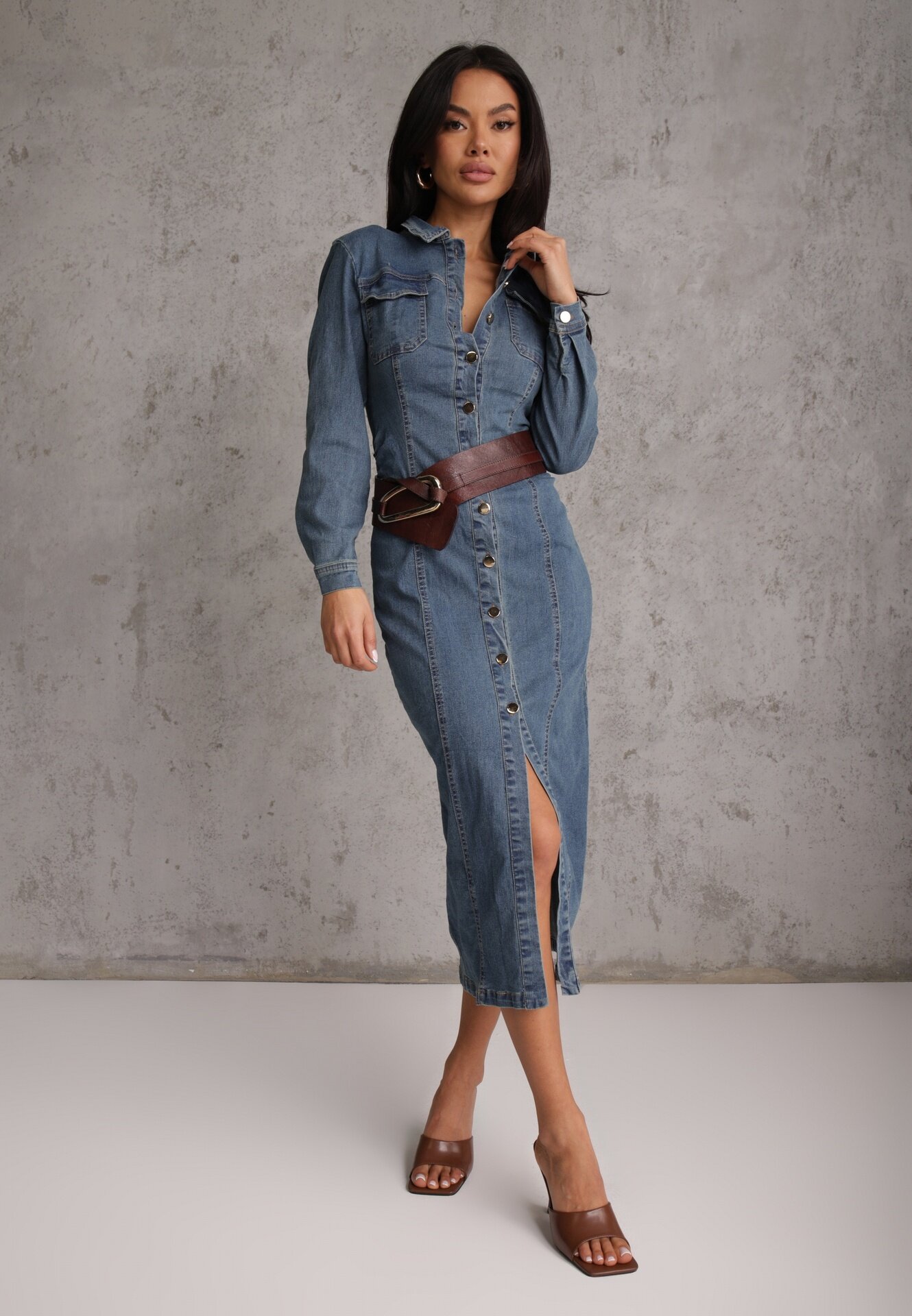 bisou's project Rochie Albastră Cambrată din denim cu croială tip cămașă Nezavia
