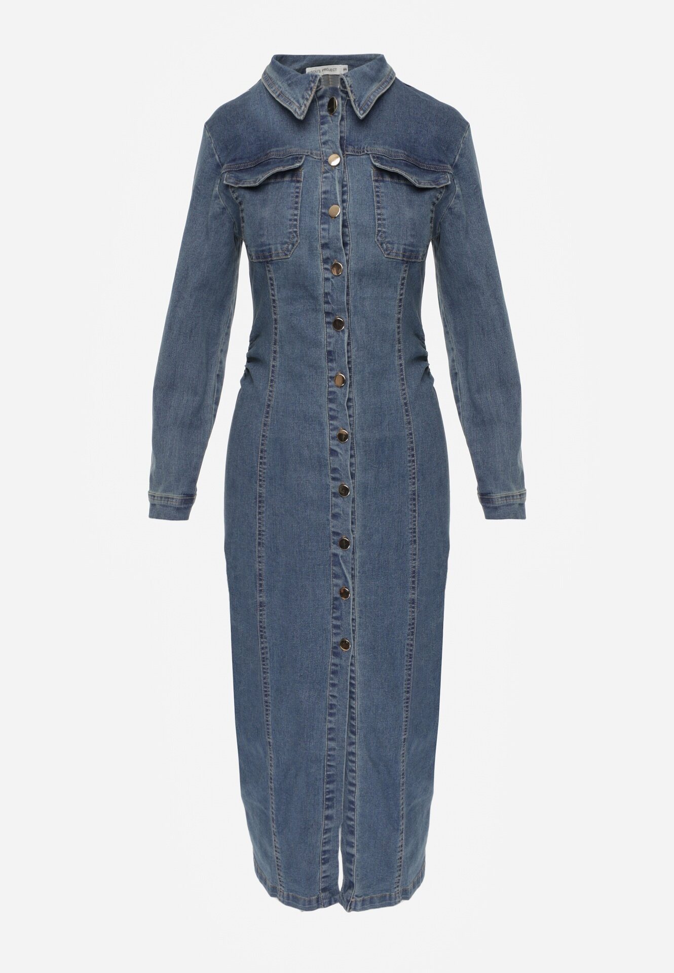 bisou's project Rochie Albastră Cambrată din denim cu croială tip cămașă Nezavia
