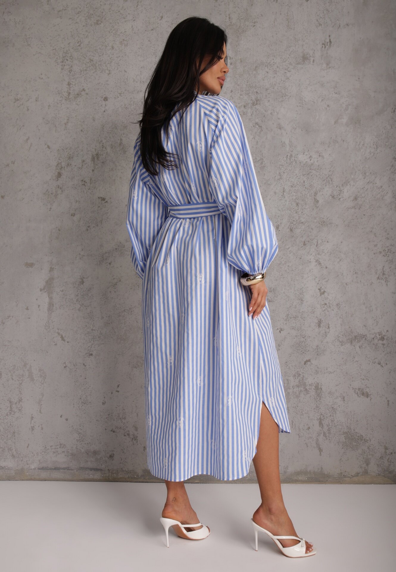 bisou's project Rochie Albastră din bumbac cu croială tip cutie cu broderie și cordon Guineney