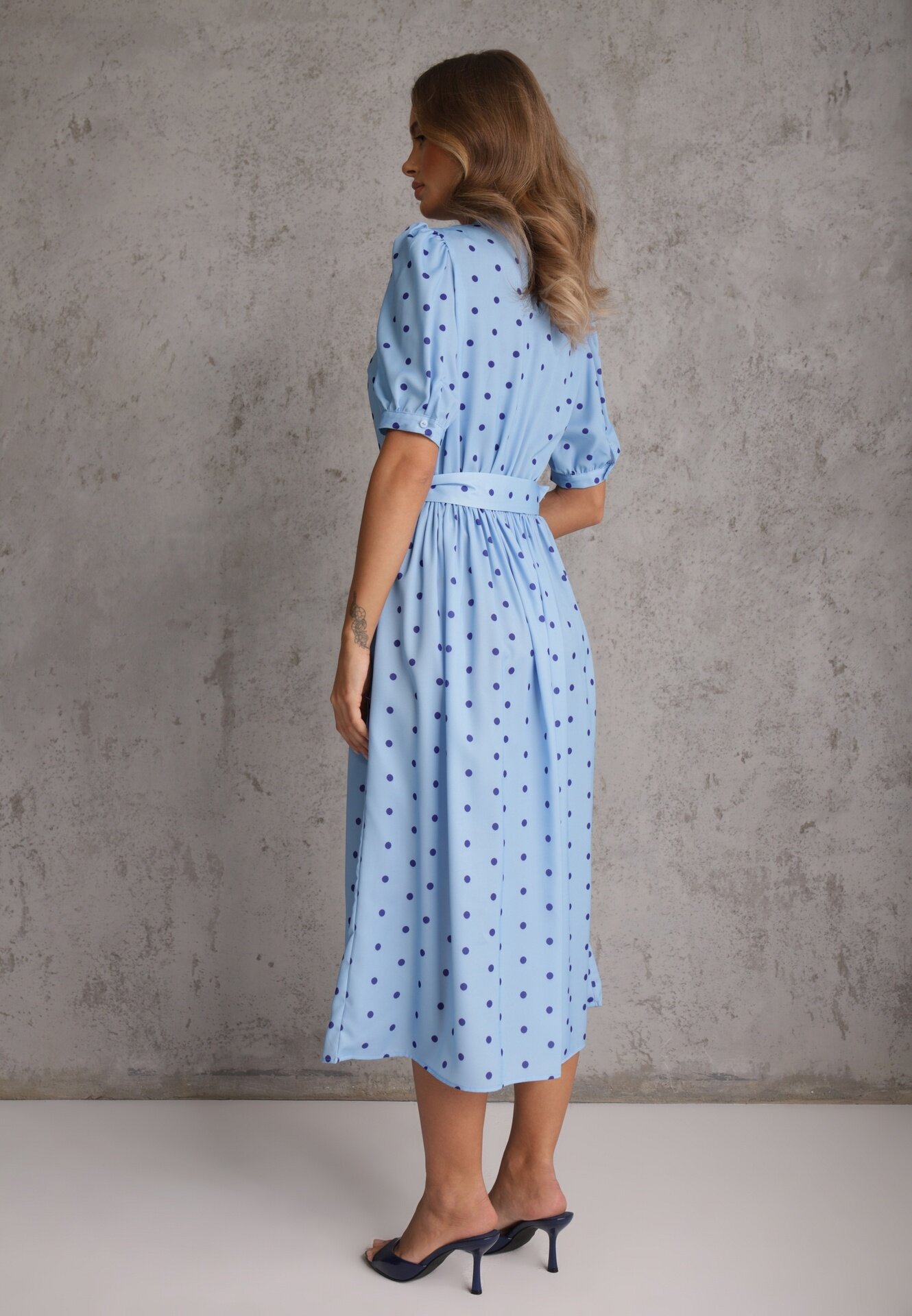 bisou's project Rochie Albastră Evazată Midi cu Elastic în Talie și Curea Decorativă cu Cataramă Abennita
