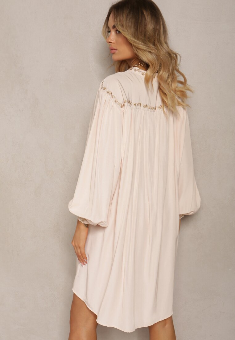 bisou's project Rochie Bej Brodată Midi Croi Lărgit cu Mânecă Lungă Rosen