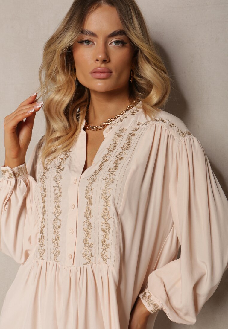 bisou's project Rochie Bej Brodată Midi Croi Lărgit cu Mânecă Lungă Rosen