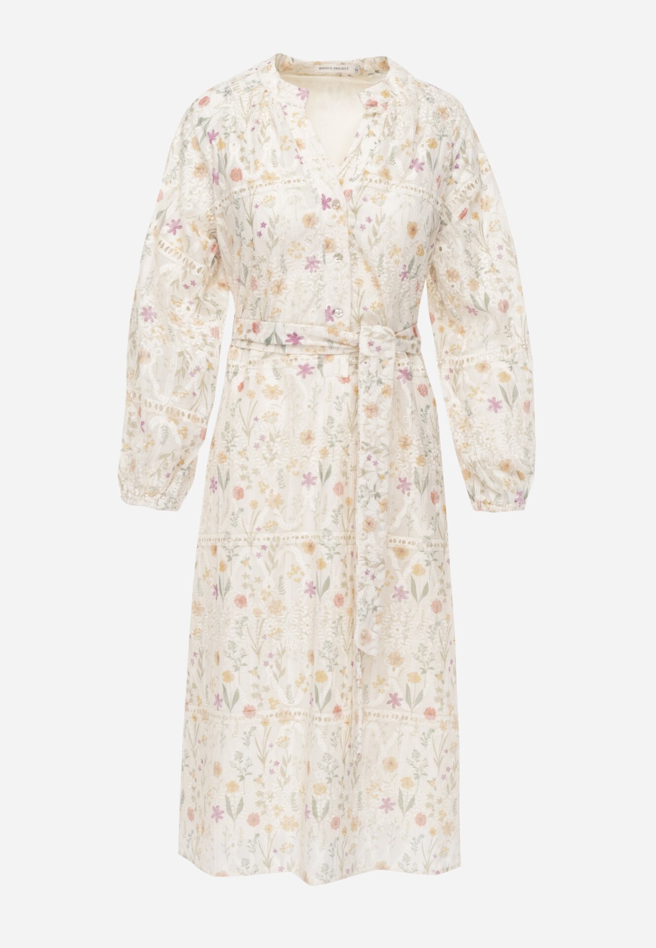bisou's project Rochie Bej cu Croială Cloș cu Cordon din Material și cu Imprimeu Floral Dimtina