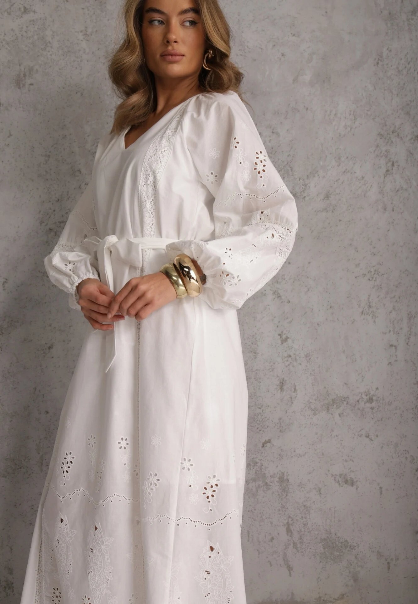 bisou's project Rochie Boho Albă din bumbac cu broderie șnur și detalii ajurate Adrirena