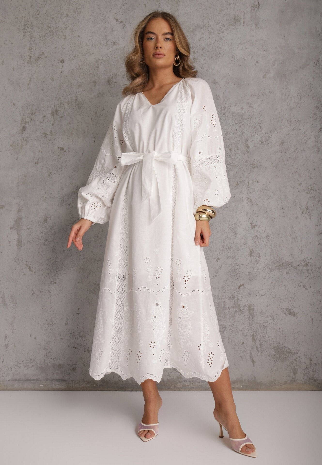 bisou's project Rochie Boho Albă din bumbac cu broderie șnur și detalii ajurate Adrirena