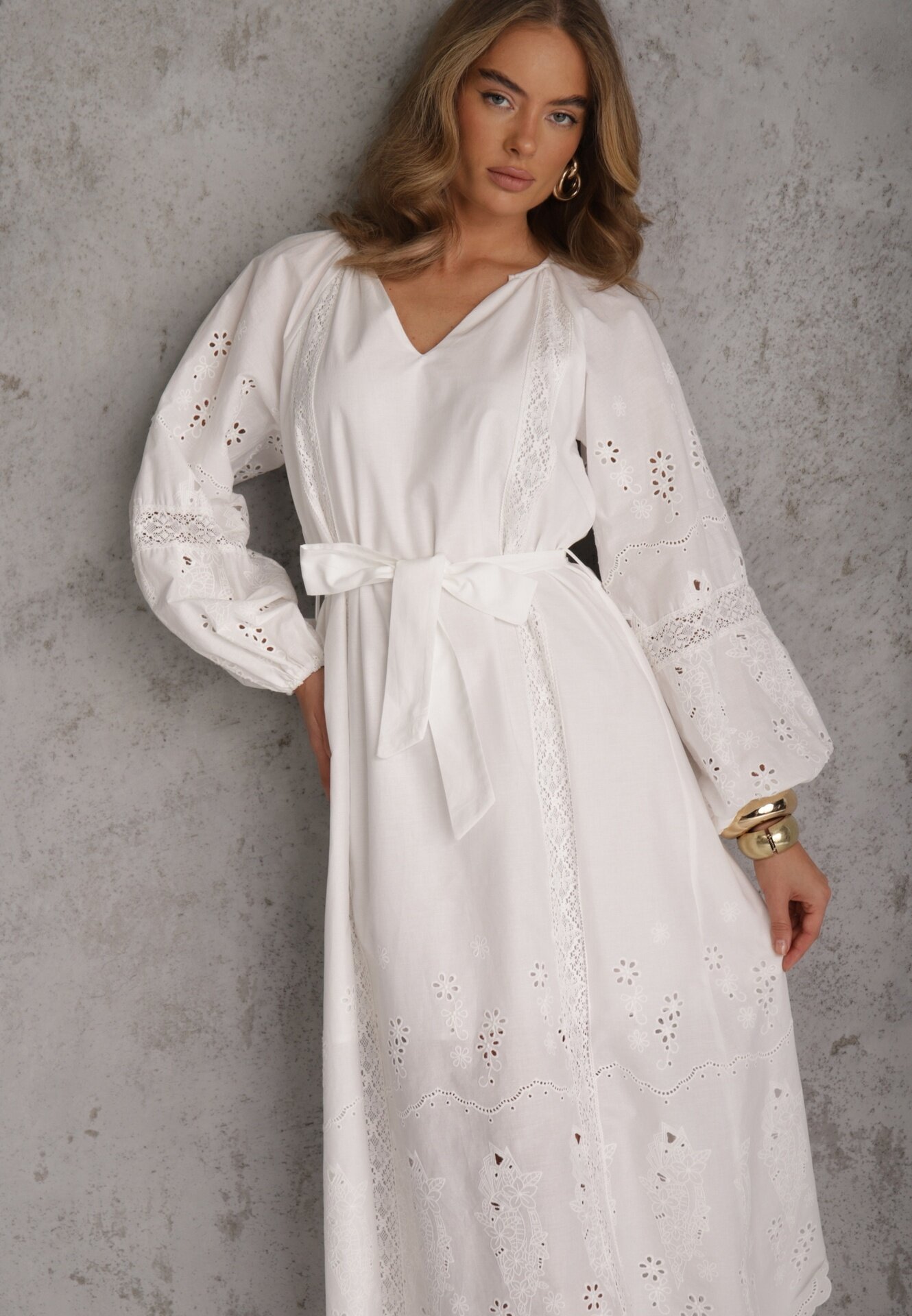 bisou's project Rochie Boho Albă din bumbac cu broderie șnur și detalii ajurate Adrirena