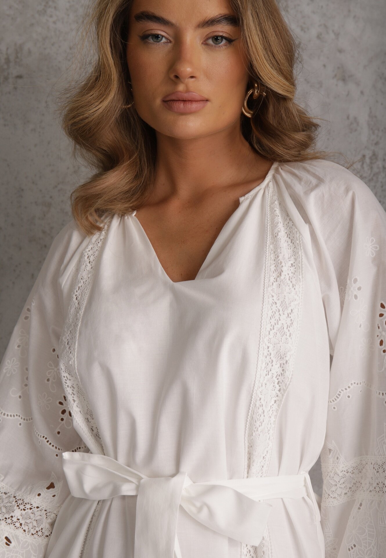 bisou's project Rochie Boho Albă din bumbac cu broderie șnur și detalii ajurate Adrirena