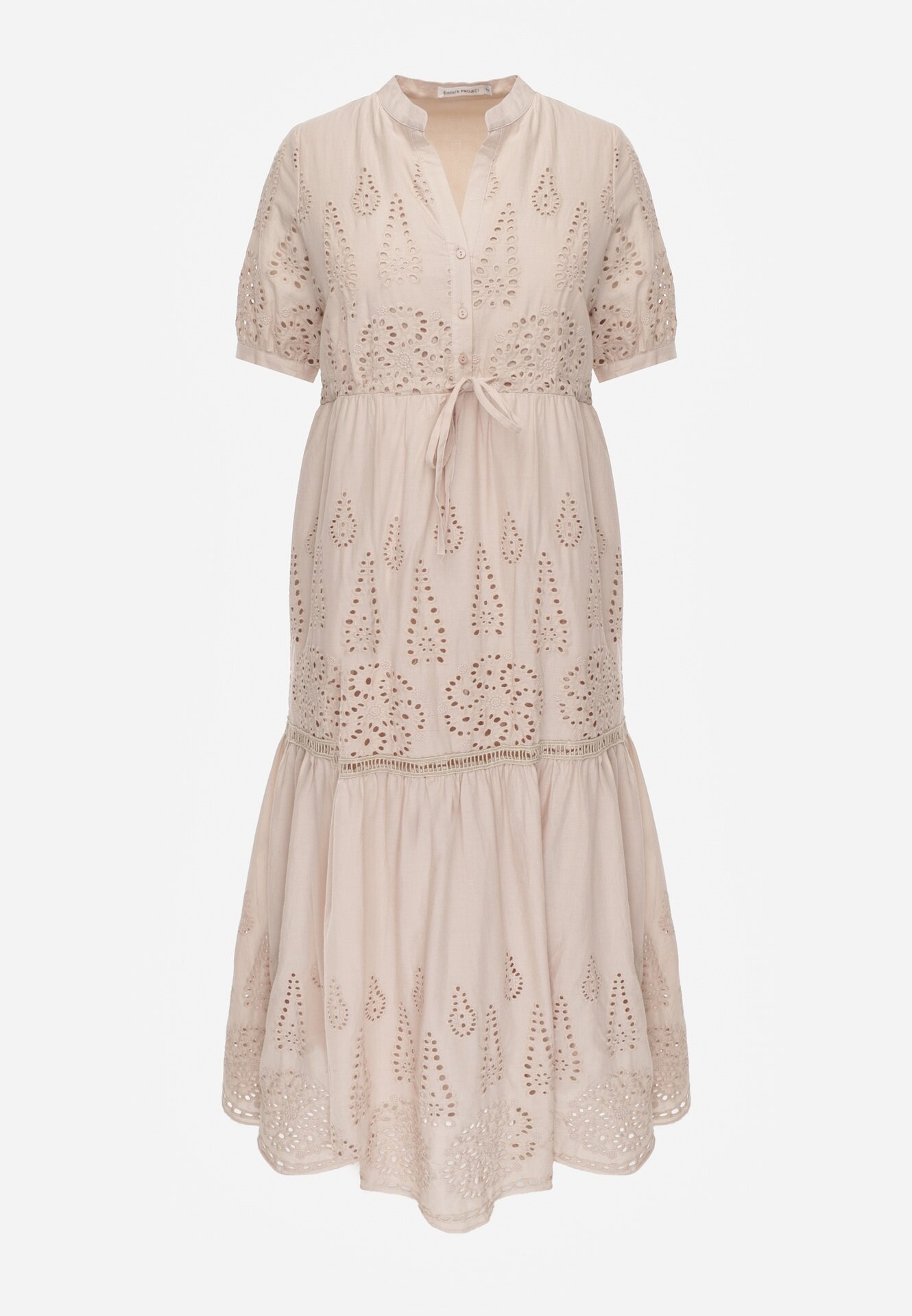 bisou's project Rochie brodată bej de bumbac cu elastic în talie Ineryna