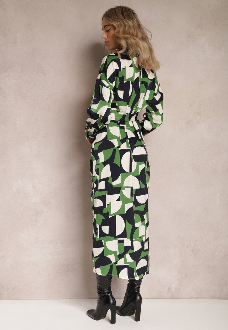 bisou's project Rochie Cămașă Verde Midi cu Curea Legată Elandrialia
