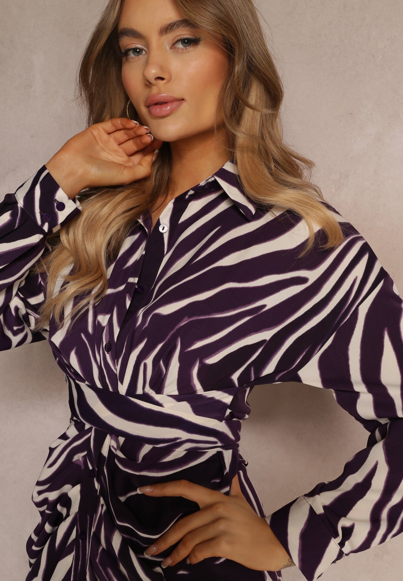 bisou's project Rochie cămașă Violet închis cu imprimeu zebră Maimuna