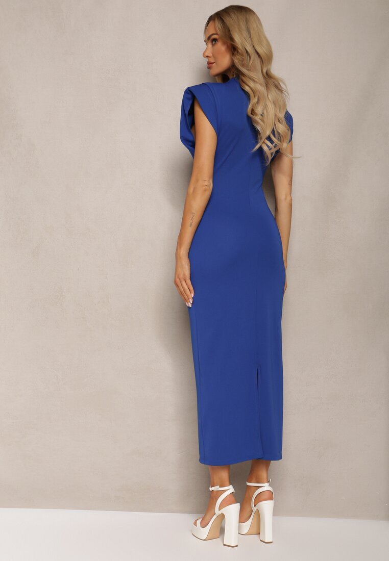 bisou's project Rochie cambrată bleumarin cu șliț și cu pernițe la umeri Melloretta