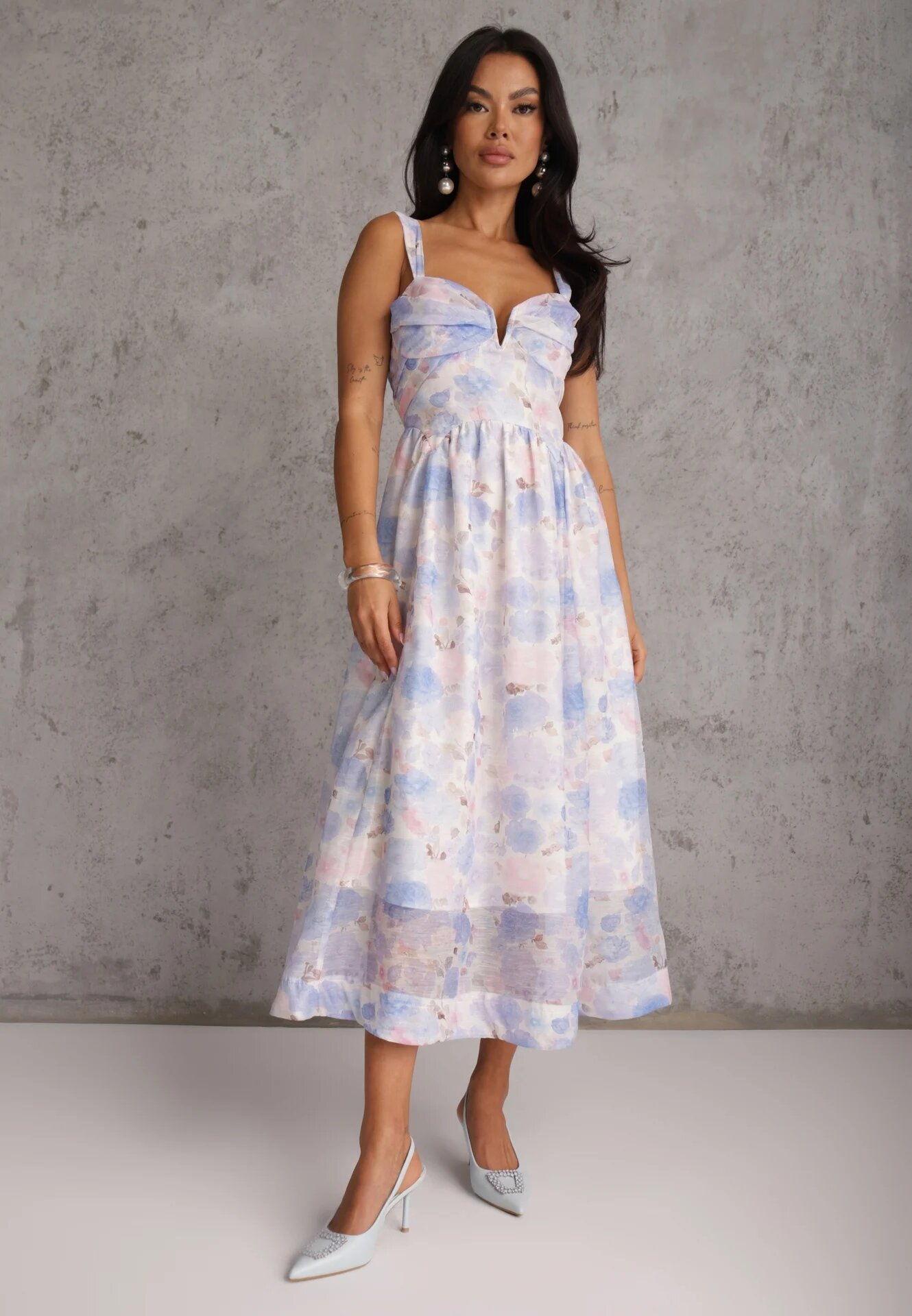 bisou's project Rochie Cloș Albastră pe Bretele Florală în Stil Romantic Callisise